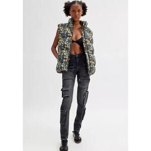 Urban Outfitters BDG Cargo Skinny Jeans Mid-Rise Pockets Allover Black Sz 26 NWT